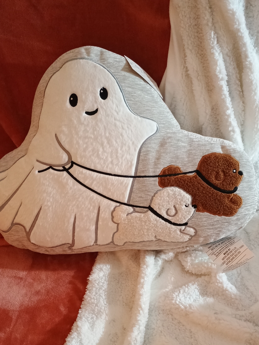NWT Isaac Mizrahi Halloween Ghost Walking Dogs Shaped Throw Pillow Viral